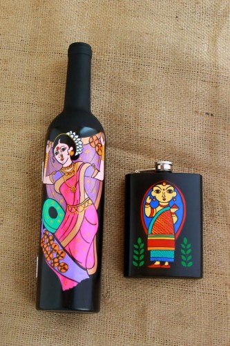 Hand Painted Hip Flask Wine Bottle