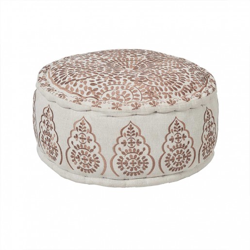 Cotton Embroidered Linen Pouffe