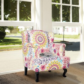Pu Polyfoam Embroidered Wing Chair