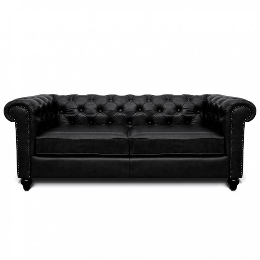 Jacob Chesterfield 3 Seater Sofa: Black, Leather