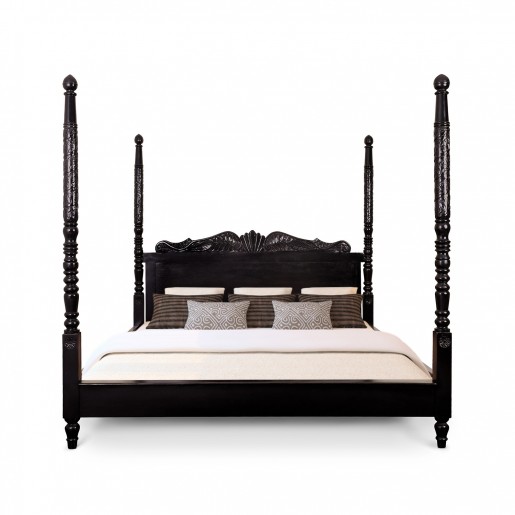 Reeded Four Poster Bed: Black, King Size