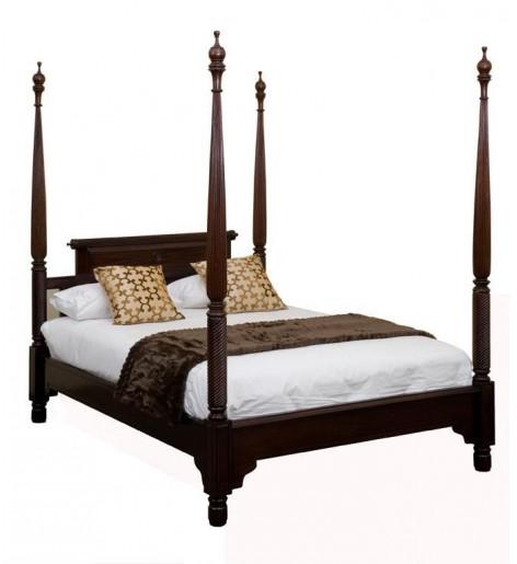 Reeded Four Poster Bed: Brown, King Size