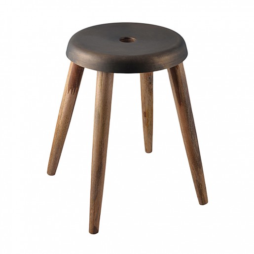 Round Metal & Wood Stool