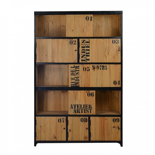 Mango Wood Metal Smokestack Industrial Large Cabinet, Color : Brown