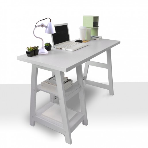 Premium Quality Wood Step Stool Writing Table, Color : White