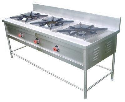 Stainless Steel Three Burner Gas Stove, Color : Silver