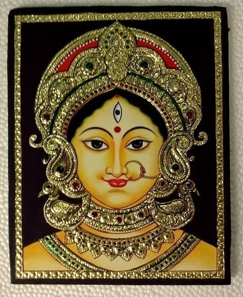 Devi Durga - Bengal Style Tanjore Painting - 10 In x 12 In