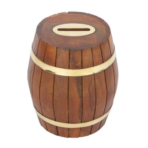 Wooden Barrel Money Box