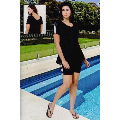 Ladies Short Length Black Swimming Suits, Size : XL- 2XL- 3XL- 4XL