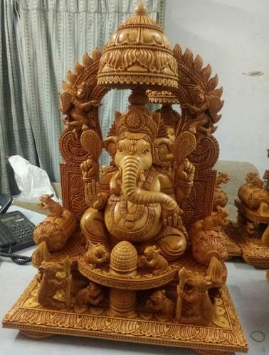Fine Wooden Ganesh Statue, for Religious, Color : Brown