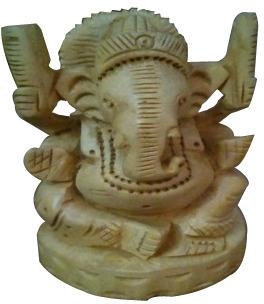 Hand Carved Wooden Ganesh Statue, Color : Light Brown