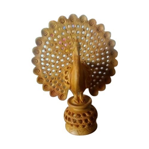 Wooden Light Brown Peacock Statue, for Decoration