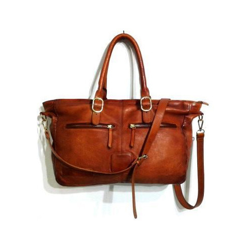 Ladies Leather Shoulder Bag with Long Stripes