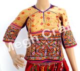 Vintage Kutch Embroidered Silk Bandhej Blouse Top