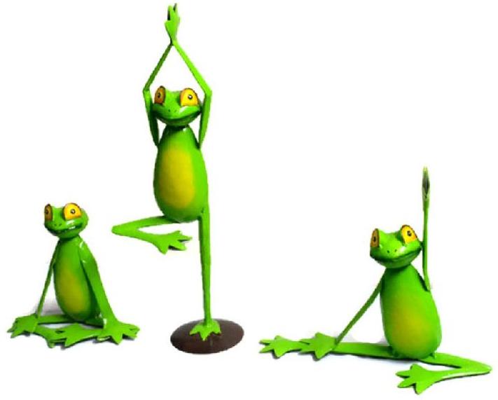 Set of Three Iron Handcrafted Yoga Frog Garden Statue
