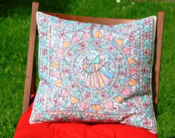 Printed Madhubani Painted Cushion Covers, Feature : Anti Wrinkle, Easy Wash, Shrink Resistant