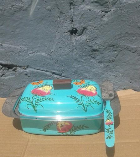 Hand painted Enamelware Butter dish pot