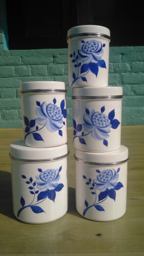 Hand painted Metalware Spice canister set