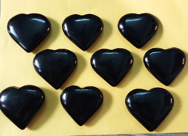 Black Obsidian Stone Puffy Hearts, Pattern : Printed