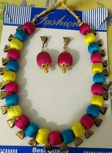 Silk Thread Necklace Set Without Kada, Color : Multicolored