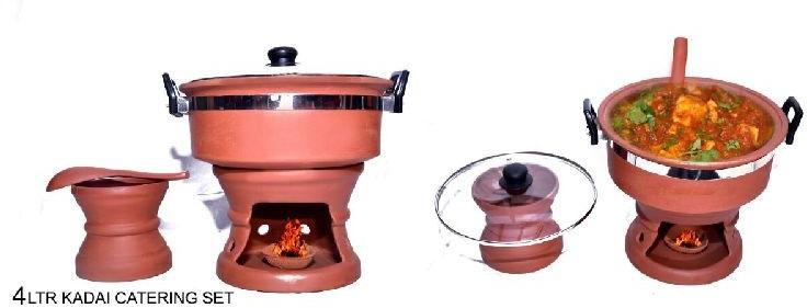 4 Ltr Clay Kadai Catering Set, Color : Brown