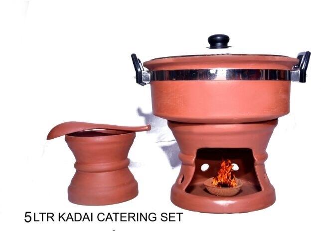 5 Ltr Clay Kadai Catering Set, Color : Brown
