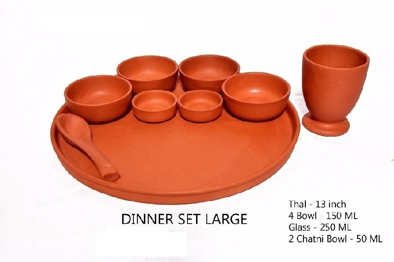 Terracotta Large Dinner Set, for Home, Hotel Etc., Color : Red