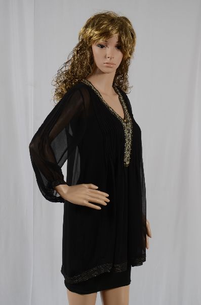 Ladies Georgette Tunic With Metallic Work On Neckline