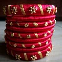 Red gold color silk thread bangles
