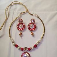 red half white color silk thread necklace