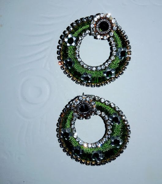 Green colour silk thread earrings