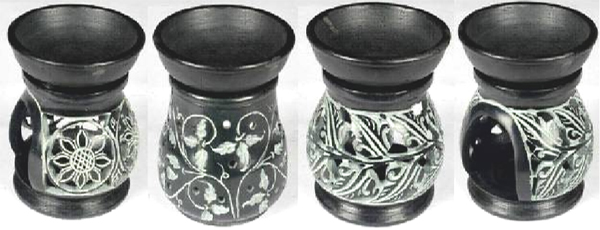 Soap Stone Aroma Lamp Set Of 4 Black - 9609