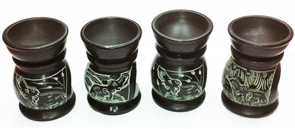 Soap Stone Aroma Lamp Set Of 4 Black - 9921