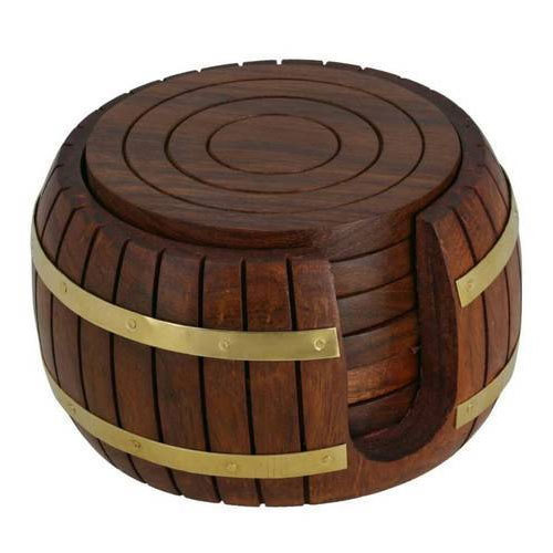 Wooden Round Tea Coasters Set