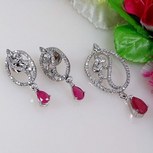 Silver Plated Diamond Earrings, Occasion : Party Wear