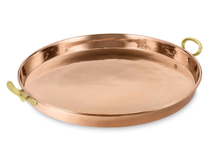 Polished Copper Round Tray, for Food Serving, Size : Multisize
