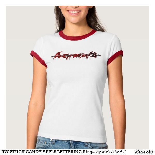 Ladies Stuck Candy Apple Lettering Ringer T-Shirts