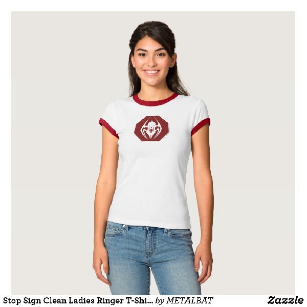 Ladies Stop Sign Clean Ringer T-Shirts