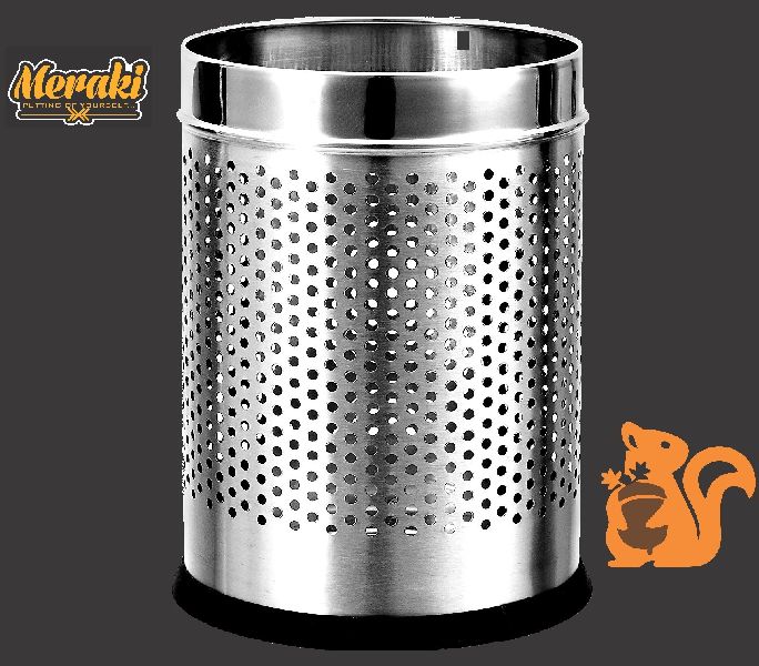 MERAKI STAINLESS STEEL Perforated Dustbin, for Common rooms, Bathrooms, Bedrooms, SOHO