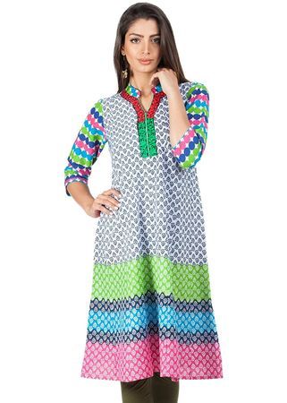 Zovi Multi Colored Placement Printed Kurti, Age Group : Adult