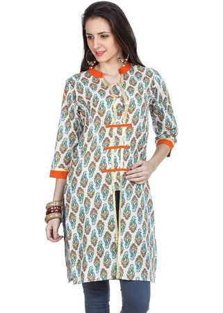 Zovi Multi Colored Front Open Printed Kurti