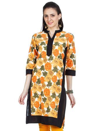 Zovi Orange Floral Printed Kurti