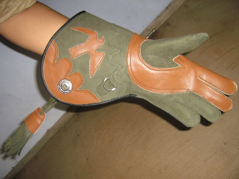 Falconry Glove Triple Skin Nubuck Leather 12 Inch 3 Layer, Light Brown & Black 
