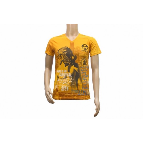 Mens Printed Yellow V Neck T-Shirt