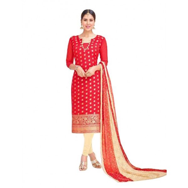 Cotton Fabric Red Suit Material, Gender : Female