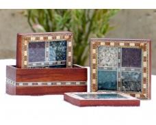 Beautiful Antique Design Gemstone Wooden Tea Coaster Set