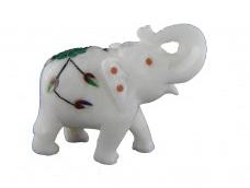 Pure White marble elephant pair with inlay art