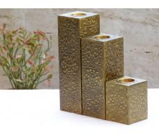 Half Brass Art Wooden Candle Stand Holder