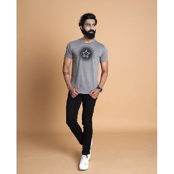 T-shirt Round Neck Gray Black Circle Design