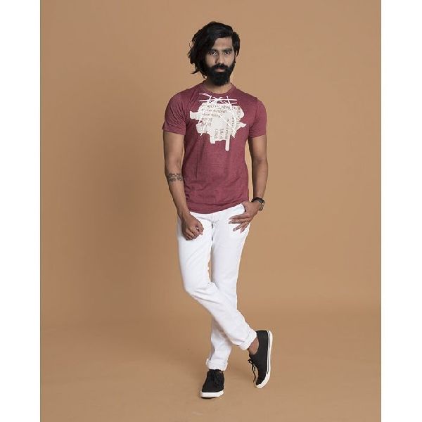 RASO Round Neck Maroon T-shirt, Size : L, XL, XXL